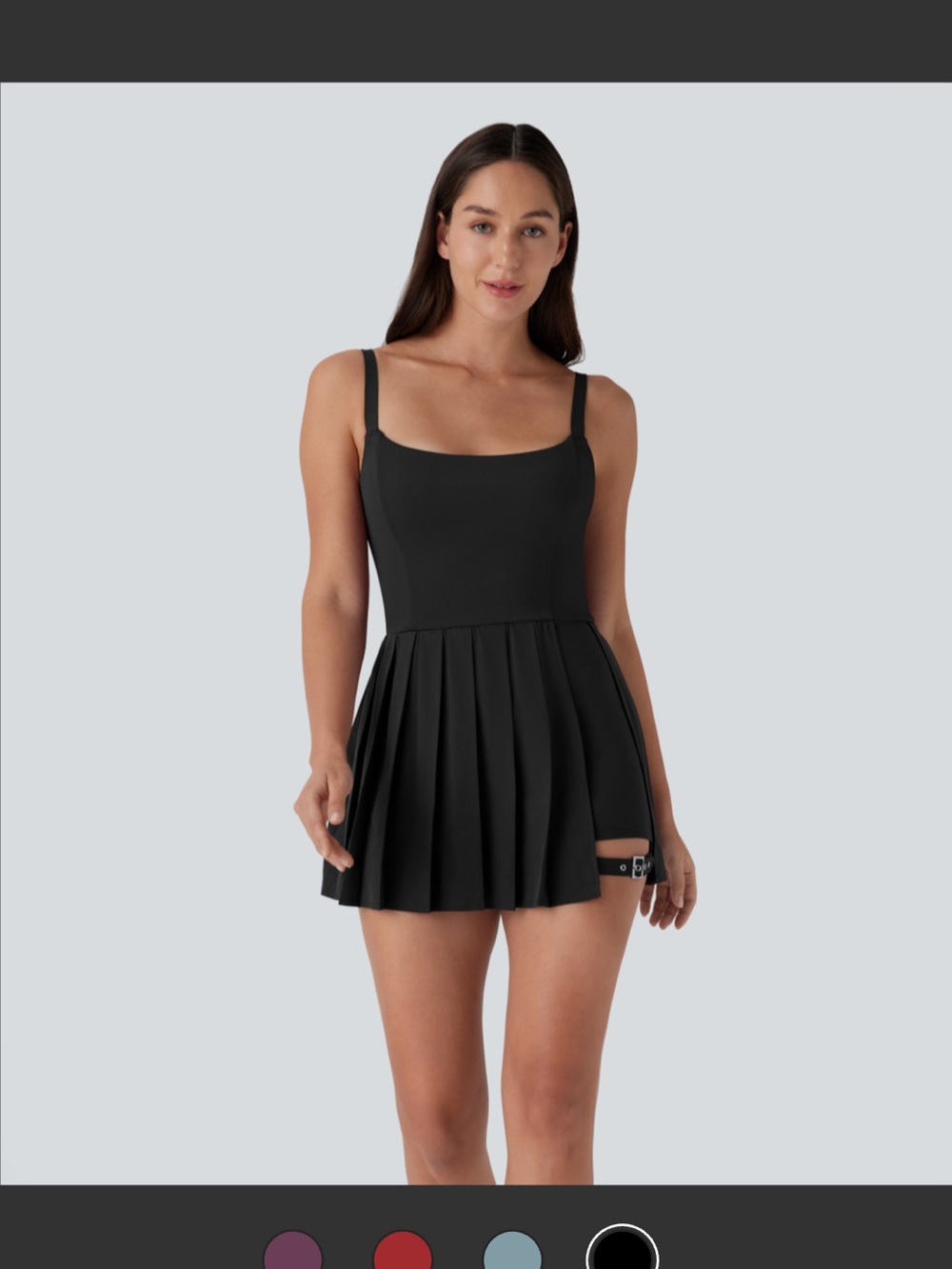 HALARA Black Pleated Mini Dress with Strap Detail